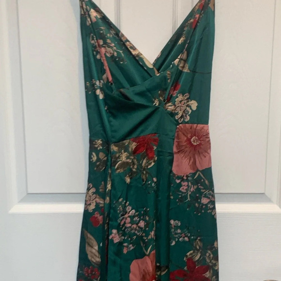 Lulu's Emerald Green Floral Wrap Maxi Dress with Pink & Red Accents - Picture 12 of 12